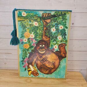 VTG Hallmark Picture Pets Monkey Banana MCM Kitsch Art Birthday Card W/ Tassel